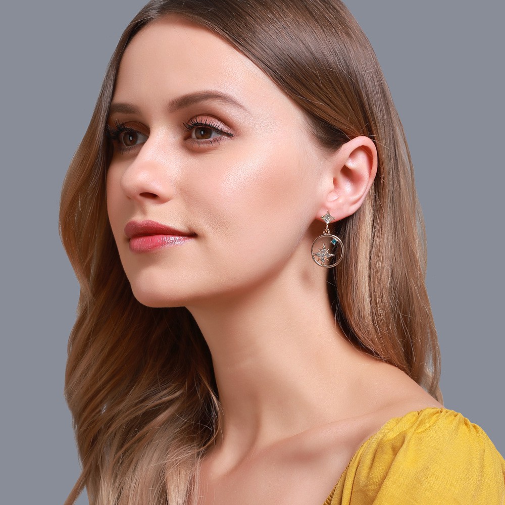 Đôi Bông Tai Hình Bát Giác Đính Đá Thời Trang Cho Nữ