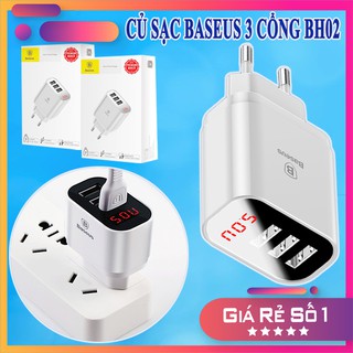 Củ sạc nhanh 3 cổng | baseus ccal bh02 | có đèn led | bảo hành 1 đổi 1 | 35002