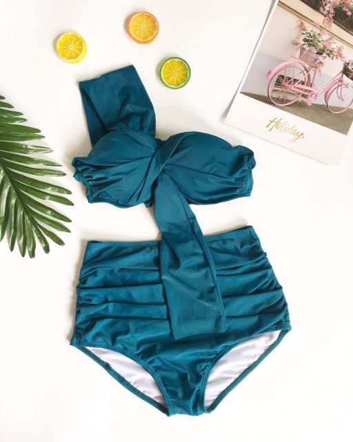 [Mã SKAMFSW175 giảm 10K đơn 50K] Bikini xoắn ngực choàng vai quần nhún( nhiều màu)
