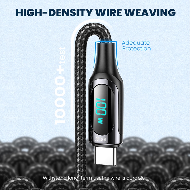 100W Cáp Sạc Nhanh PD 4.0 Type-C Với Màn Hình Kỹ Thuật Số Dành Cho Điện Thoại Xiaomi Huawei Samsung