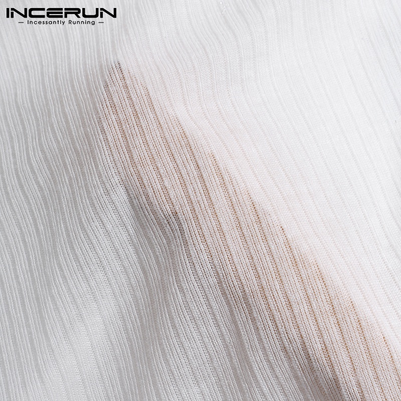 Áo thun INCERUN cổ lọ tay dài xuyên thấu thời trang nam tính