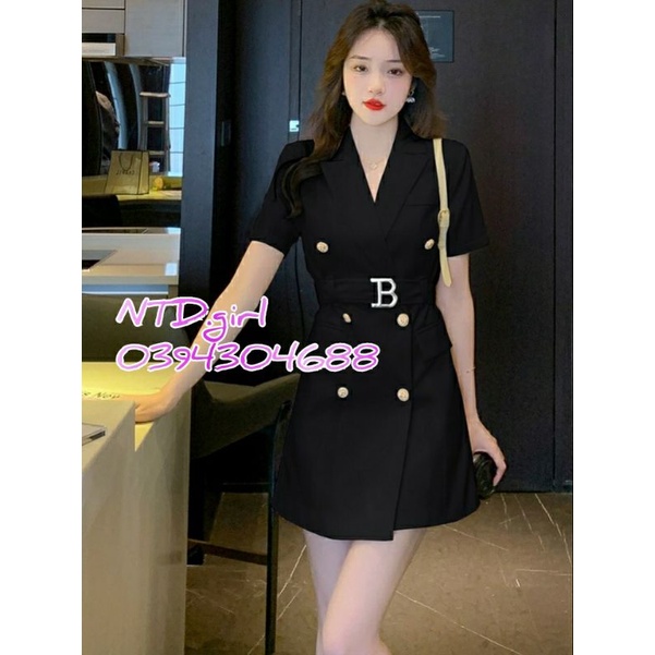 Hàng nhập - Đầm vest dáng suông nhẹ đính nút trẻ trung, váy công sở xô lụa dày mịn