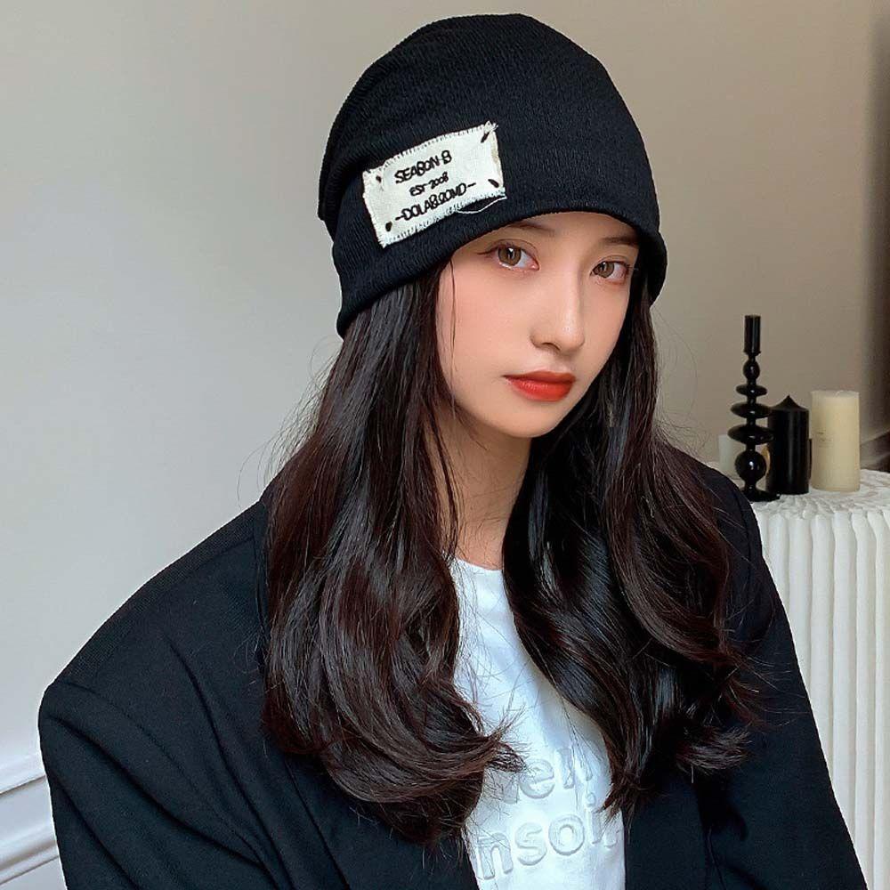 Mũ Beanie Dệt Kim Mềm Co Giãn Màu Trơn Phong Cách Hàn Quốc Cho Nữ