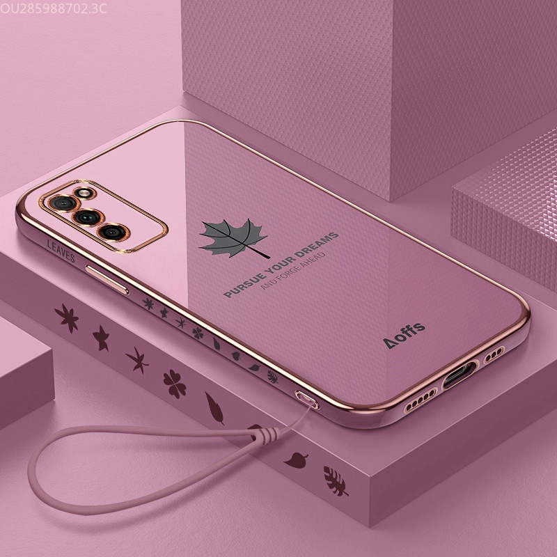 Ốp Điện Thoại TPU Mềm Họa Tiết Lá Phong + Dây Đeo Cho Samsung S22 S21 S20 Ultra S10 Plus S21FE S10Plus S22Ultra S20Plus
