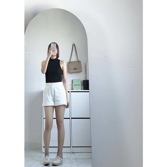 Bodysuit cổ cao sát nách không tay áo len tăm không tay