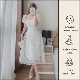 Đầm Midi trắng hoa nổi -T0602