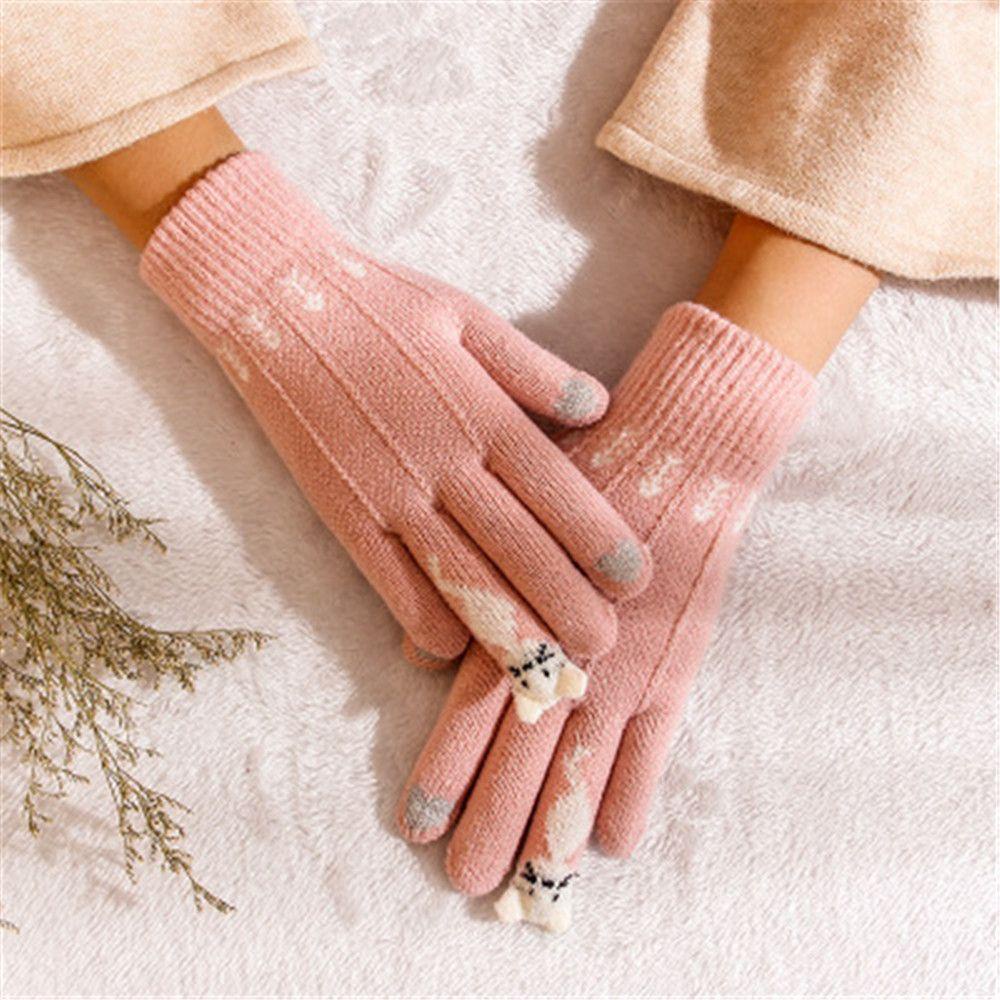 Găng Tay Dệt Kim Co Giãn Hình Mèo Dễ Thương Cho Nam Và Nữ