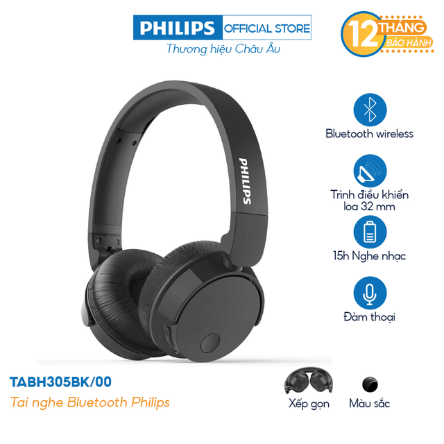 [Mã 267ELSALE hoàn 7% xu đơn 300K] Tai nghe Bluetooth Philips TABH305BK/00