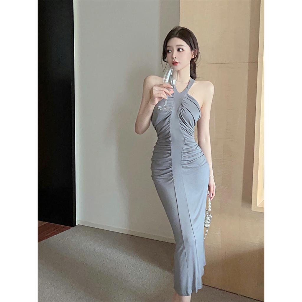 Đầm Dài Hai Dây Ôm Dáng Màu Sắc Trơn Phong Cách Hàn Quốc Quyến Rũ Cho Nữ