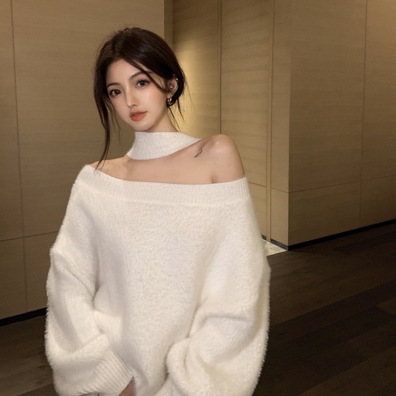 Áo len lông khoét vai