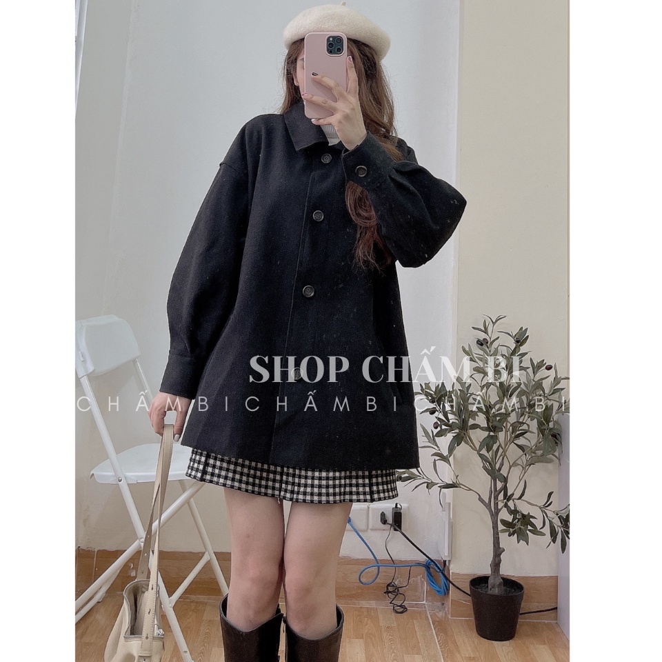 Áo khoác nữ A.275, Áo khoác dạ ép cổ đức 1 lớp túi chéo tay bồng cài cúc 2 màu be, đen cực xinh