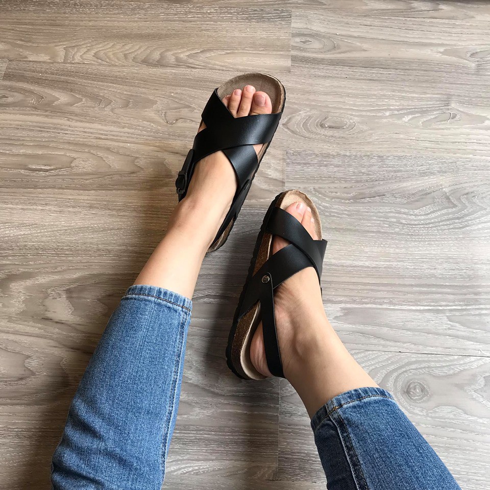 Giày dép đế trấu nam nữ quai chéo Detaunisex - Giày quai hậu Birken thấm hút mồ hôi chân - SATA23