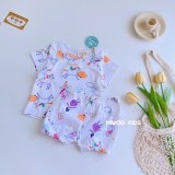 Bộ bé gái viền cổ họa tiết xinh xắn mùa hè HM190