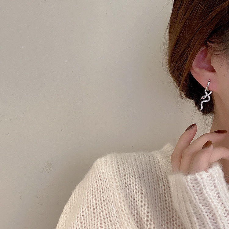 Khuyên Tai Hình Rắn Đính Đá Zircon Đơn Giản Cá Tính Thời Trang