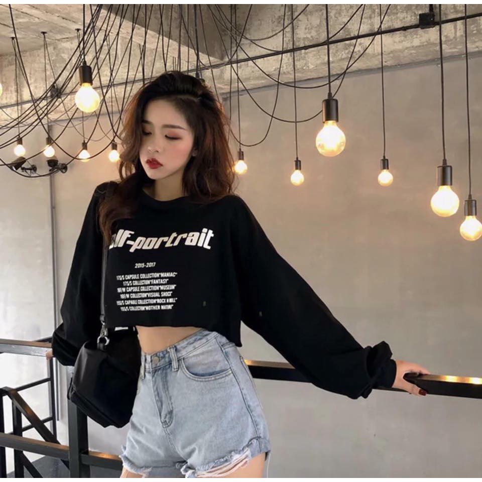 Áo CropTop tay dài Salf-portrait (Form Rộng) - Vải chất dày và đẹp - Đánh giá 4.7/5