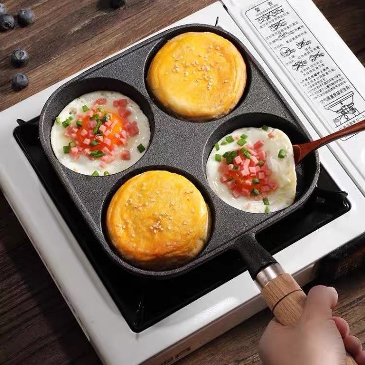 Chảo 4 ngăn, chảo chiên trứng , làm bánh chống dính tay cầm gỗ dùng trên bếp từ LIINKITCHEN