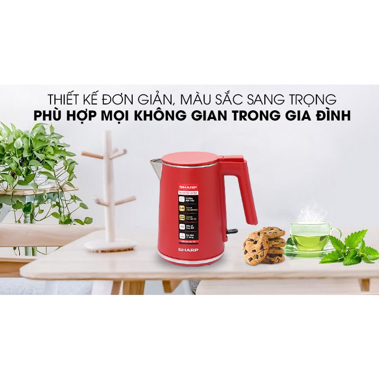 Bình ấm đun siêu tốc Sharp EKJ-10DVPS-RD/BK 1.0 lít inox 304 - Bảo hành 12 tháng chính hãng