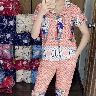 Bộ pijama tay ngắn quần dài lụa hàn siêu mát