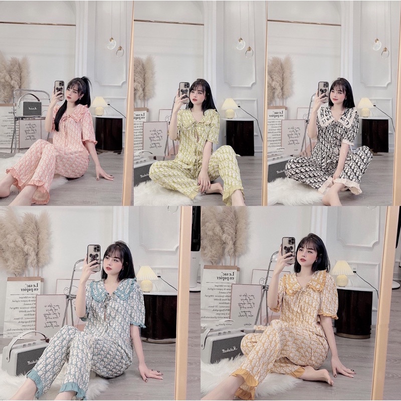 BỘ PIJAMA CHẤT ĐŨI LỤA MẶC NHÀ HOẠ TIẾT CHỮ IN HÀNG THIẾT KẾ CAO CẤP
