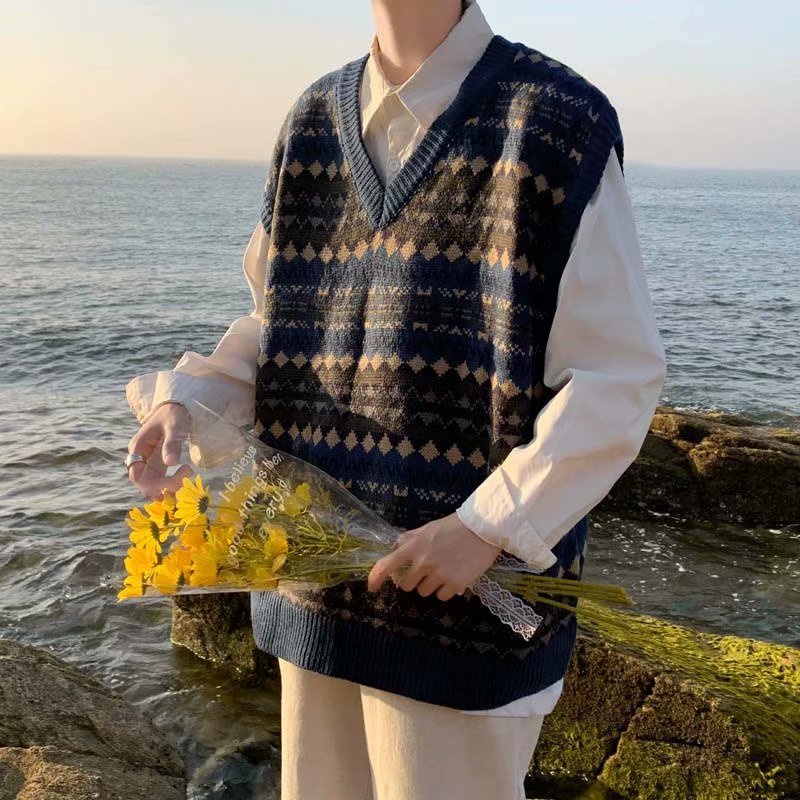 Áo sweater dệt kim không tay thời trang dành cho nam