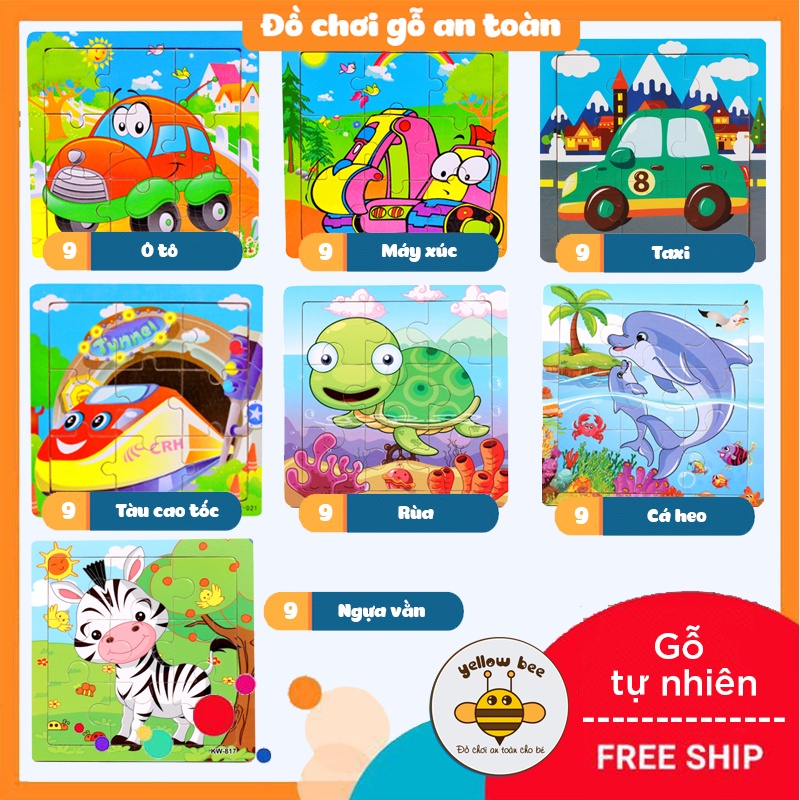 [9 miếng] Đồ chơi tranh ghép hình gỗ puzzle - Bộ ghép hình - Tranh xếp hình