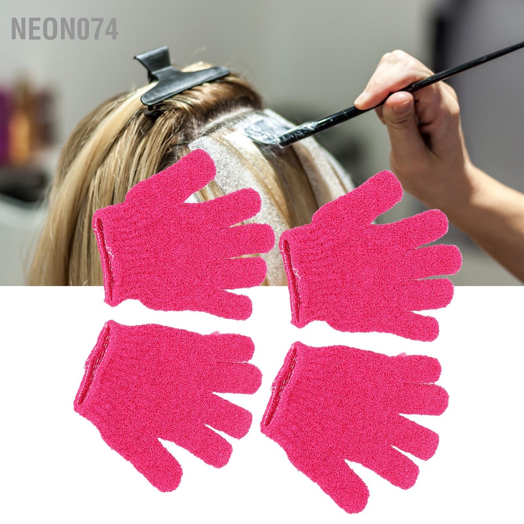 Neon074 Găng tay màu tóc 4PCS Có thể tái sử dụng Dầu chống nắng cho nhuộm nghề nghiệp Nylon tẩy thẩm mỹ viện Màu hồng