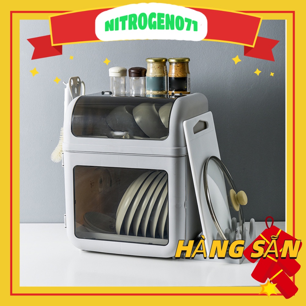 Nitrogen071 Hộp Đựng Bát Đĩa Để Bàn Chống Bụi Có Nắp Đậy Tiện Dụng Cho Nhà Bếp có đèn led uv khử trùng
