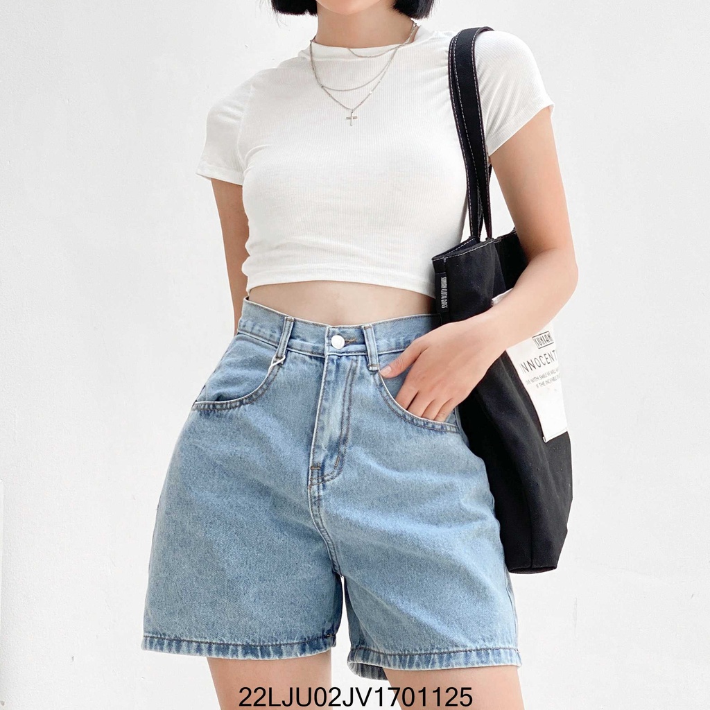 Quần jeans ngố nữ VM STYLE ống rộng trơ cạp cao lai thường - 22LJU02JV1701