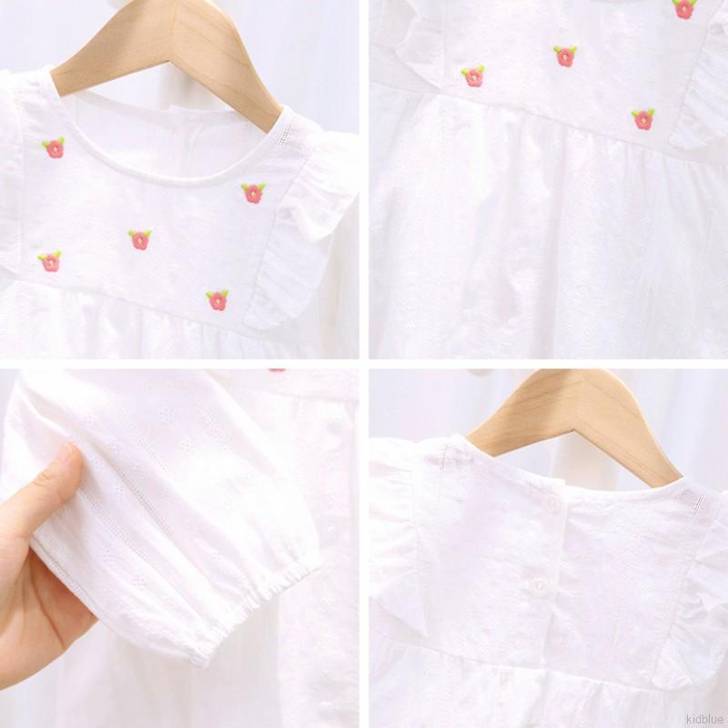 Áo tay dài cổ tròn màu trơn thêu trang trí dành cho bé gái