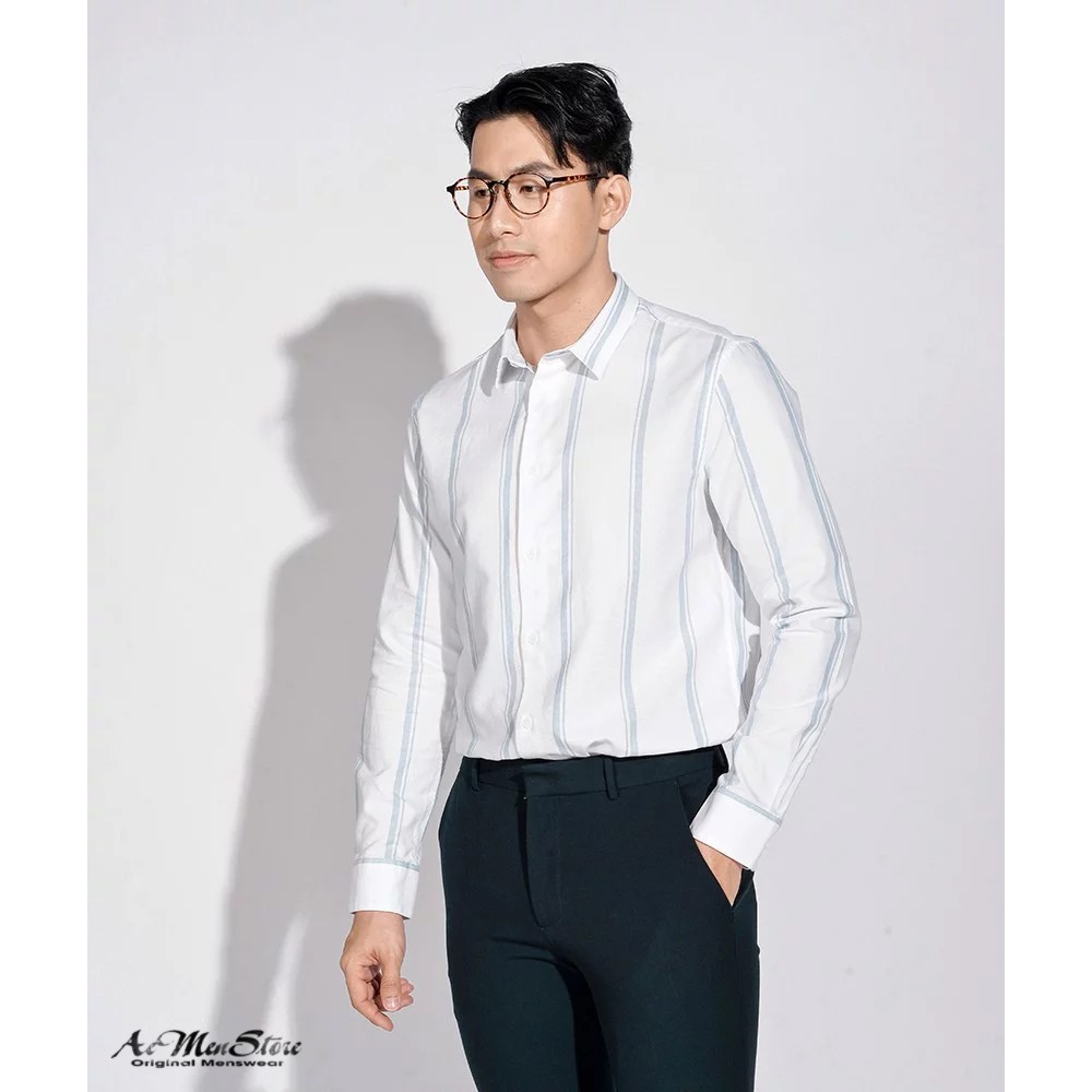 Áo sơ mi nam kẻ ROUTINE dài tay cổ bẻ Oxford form fitted 1020SHL009