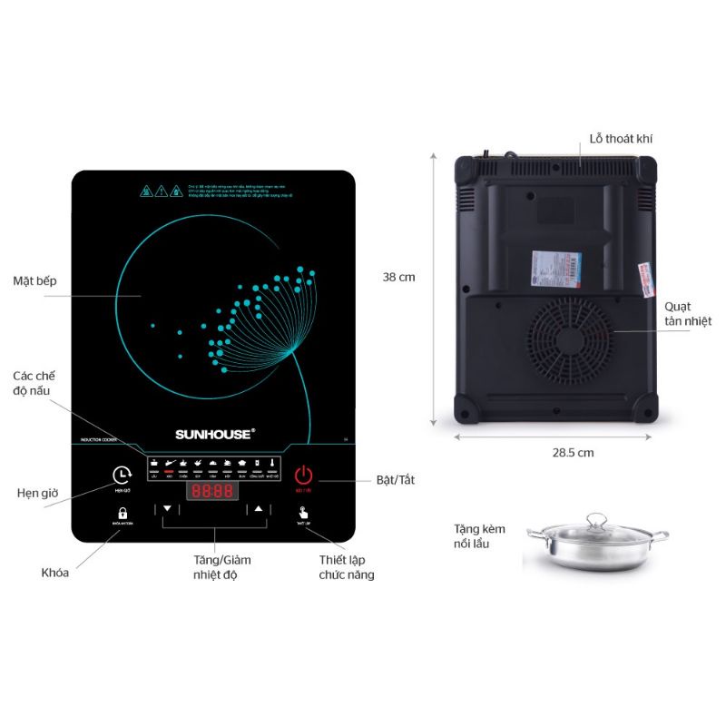 BẾP TỪ SUNHOUSE CAO CẤP SHD6863 2200w tặng kèm nồi lẩu_ hàng chính hãng (lỗi 1 đổi 1)