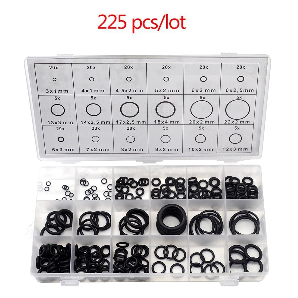 Set 225 Vòng Đệm Cao Su Đen Đa Chức Năng Nhiều Kích Thước Khác Nhau Dùng Để Sửa Chữa Nhà Cửa