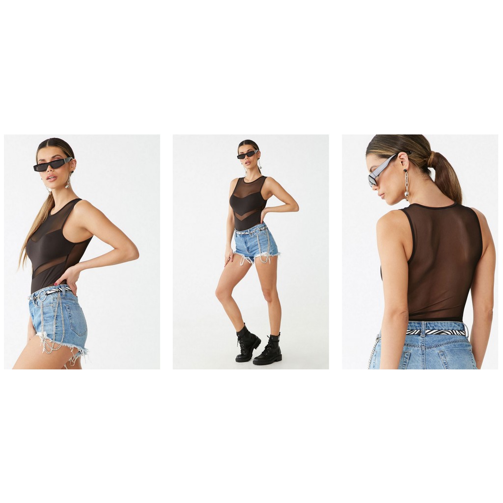 Bodysuit lưới F21 cổ tròn, sát nách