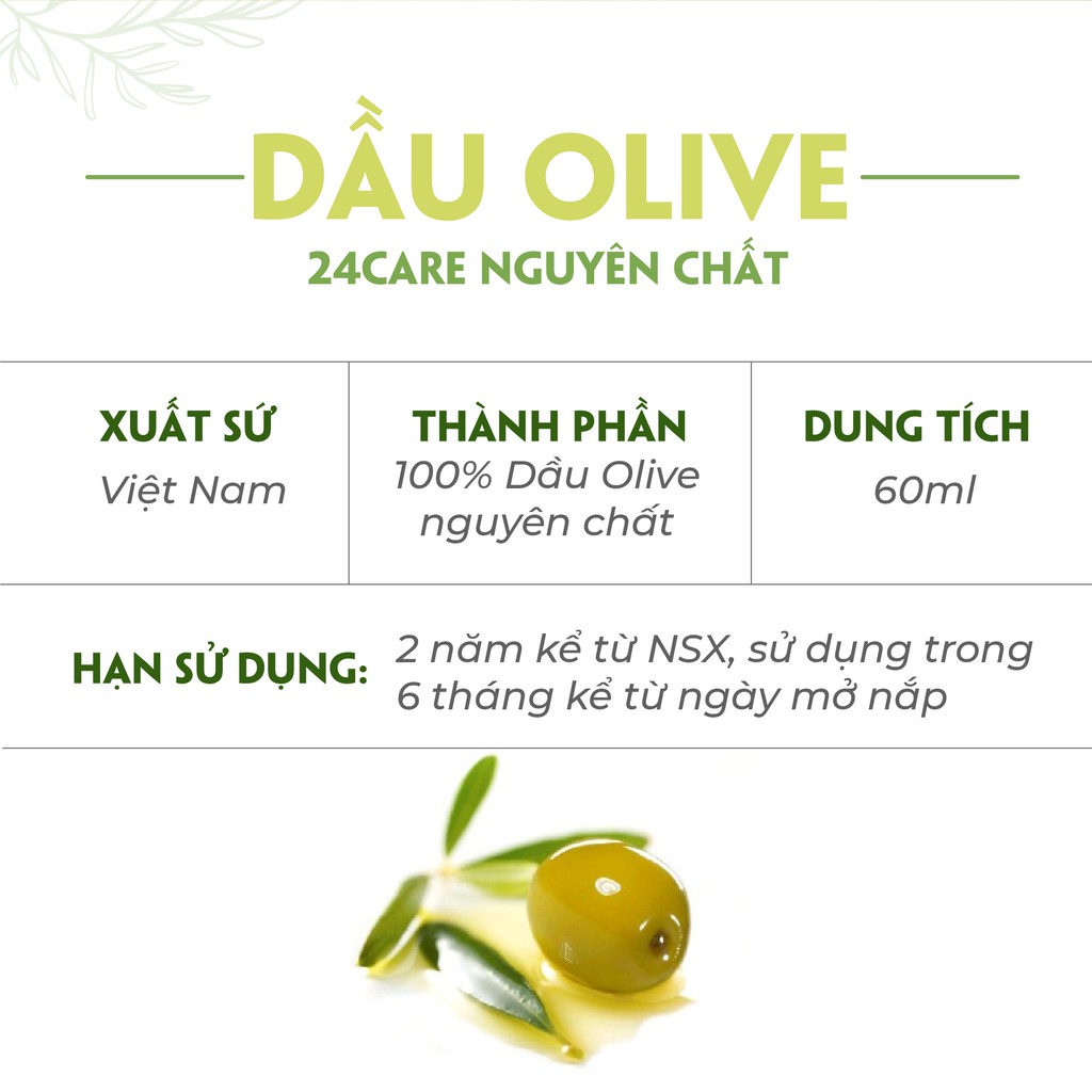 Dầu Olive 24Care nguyên chất – dưỡng ẩm da và làm sạch sâu 60ml