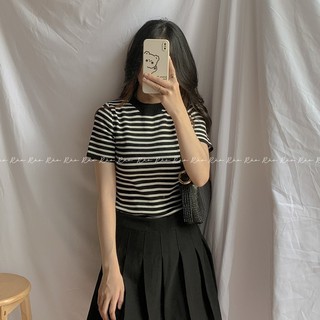 Áo ngắn tay nữ cổ lọ sọc ngang - atn119