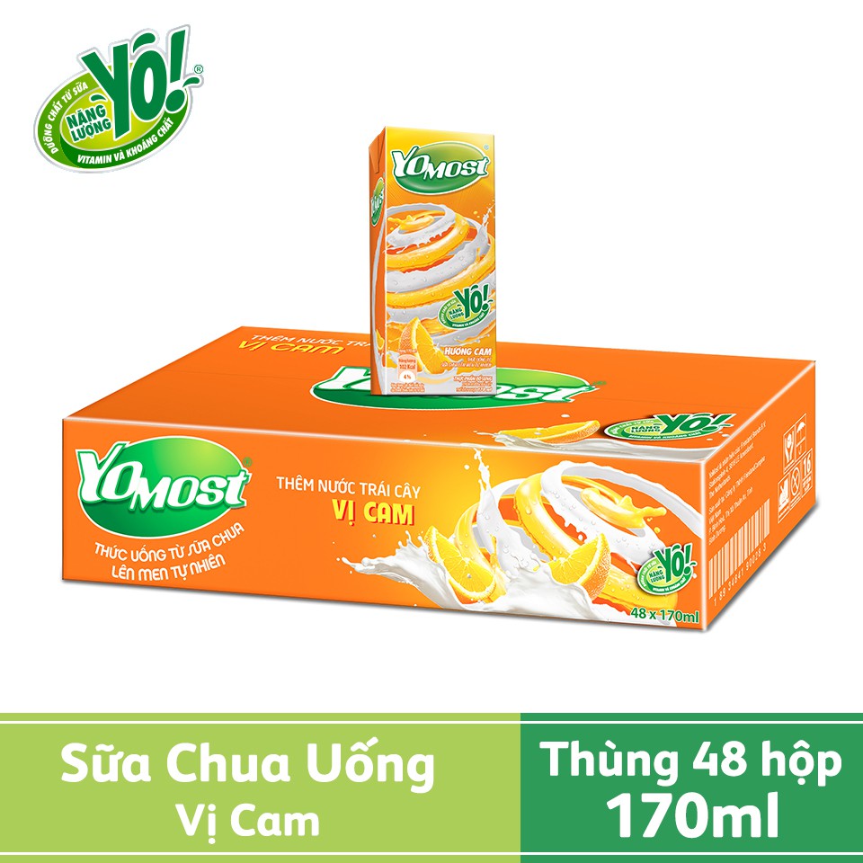 Thùng 48 Hộp Sữa Chua Lên Men Tự Nhiên Yomost Vị Cam (170ml/Hộp)