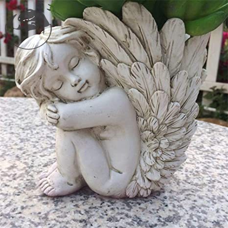 Bình hoa bằng nhựa resin hình thiên thần Cupid cổ điển dành cho trang trí vườn nhà