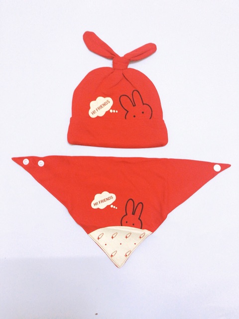 SET KHĂN + MŨ 100% COTTON CHO BÉ TỪ 3TH - 3T(1)