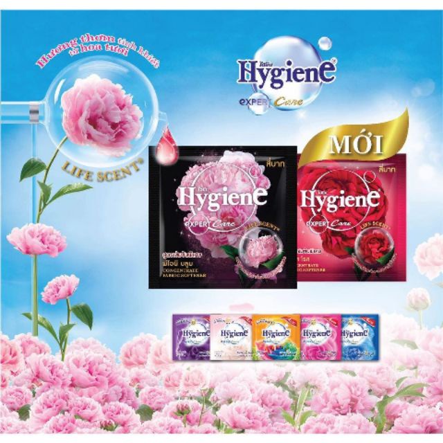 Nước xả vải Hygien nhập khẩu thái lan lưu giữ hương lâu dài túi nhỏ tiện lợi dây 12 gói