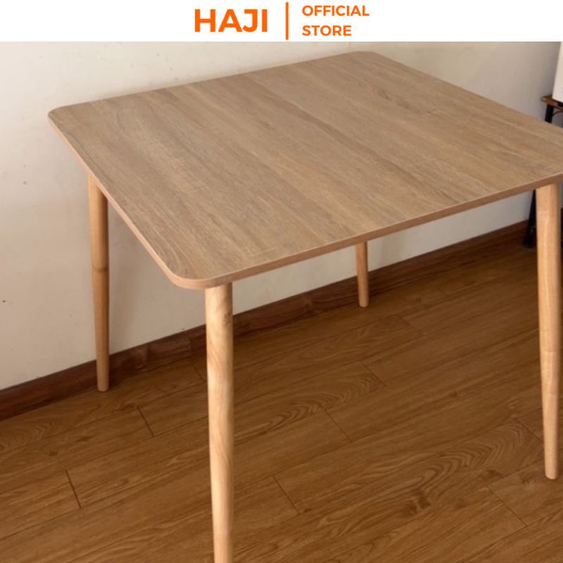 Bàn ăn HAJI cho 4 người bo góc dán cạnh thẩm mỹ an toàn, Bàn làm việc đa năng chân gỗ sồi chắc chắn kiểu dáng hiện đại