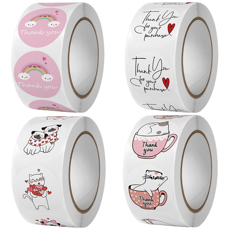 Giá Xưởng - 500 Tem dán tròn Sticker Thank You 25mm sticker hình mèo xinh xắn