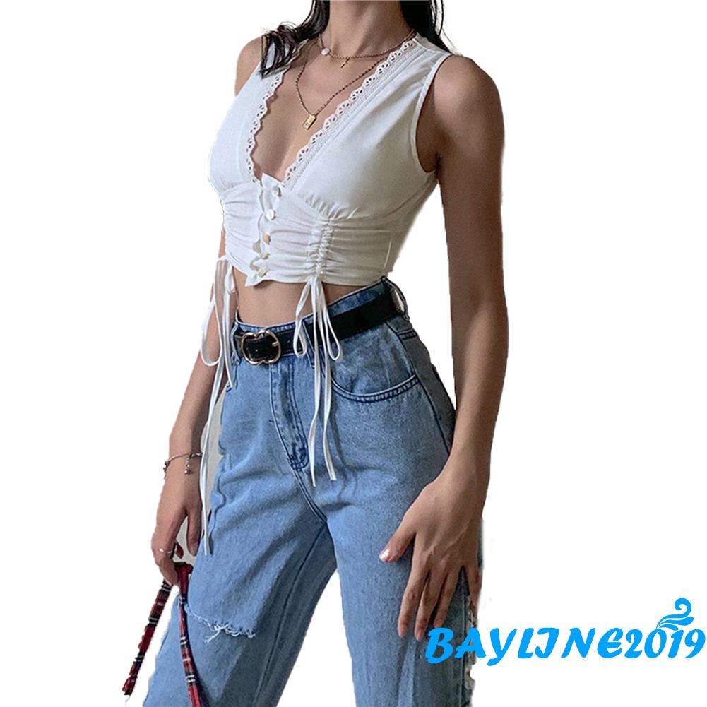 Áo Crop Top Không Tay Cổ Chữ V Gợi Cảm Dành Cho Nữ