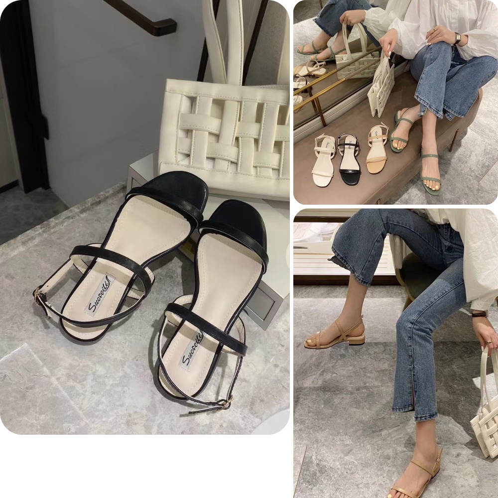 Dép bẹt nữ, dép nữ quoai hậu mũi tròn da cao cấp SKUG-25