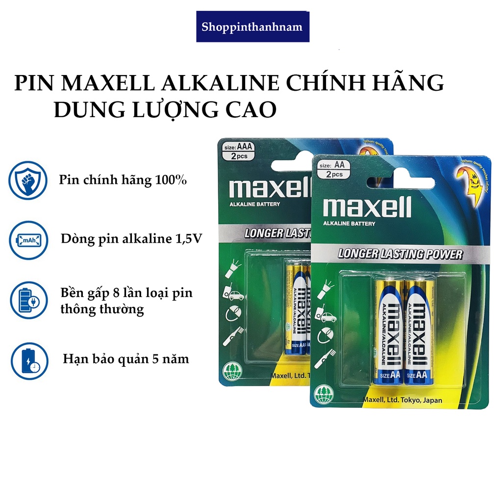 Pin AAA Maxell alkaline LR03 vỉ 2 viên chính hãng