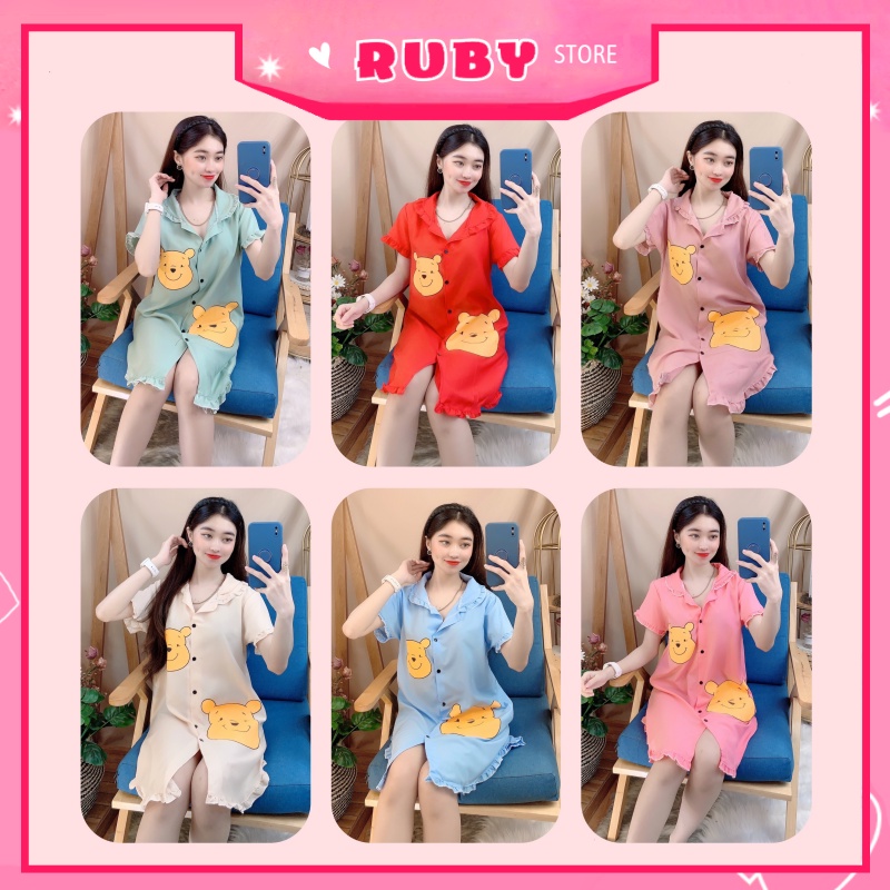 Đầm ngủ Bò Sữa, Kitty, Gấu Pooh, Mickey tổng hợp Nhiều Mẫu họa tiết dễ thương Free Size Dưới 55KG ❤ Rubystorevn
