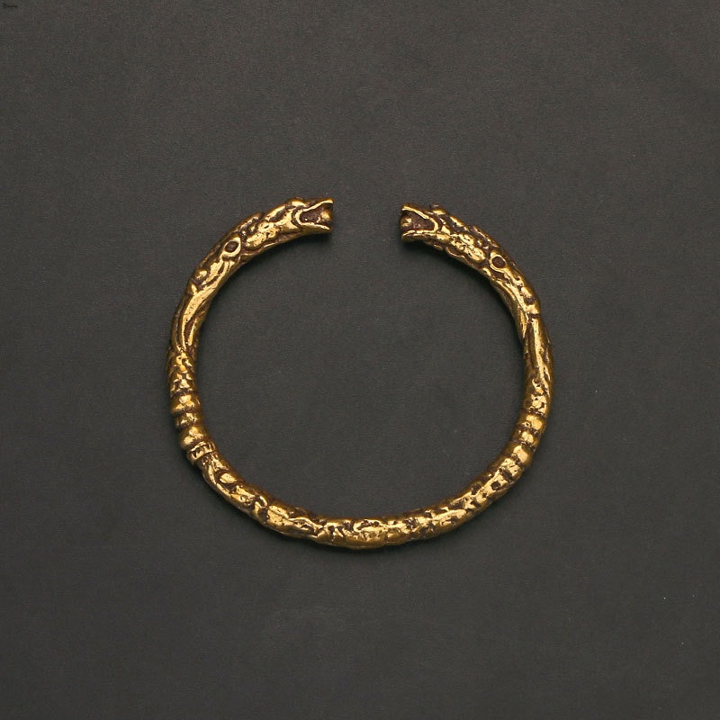 Yueying Vòng Đeo Tay Dạng Mở Hình Rồng Bằng Đồng Nguyên Chất Phong Cách Retro Thích Hợp Làm Quà Tặng