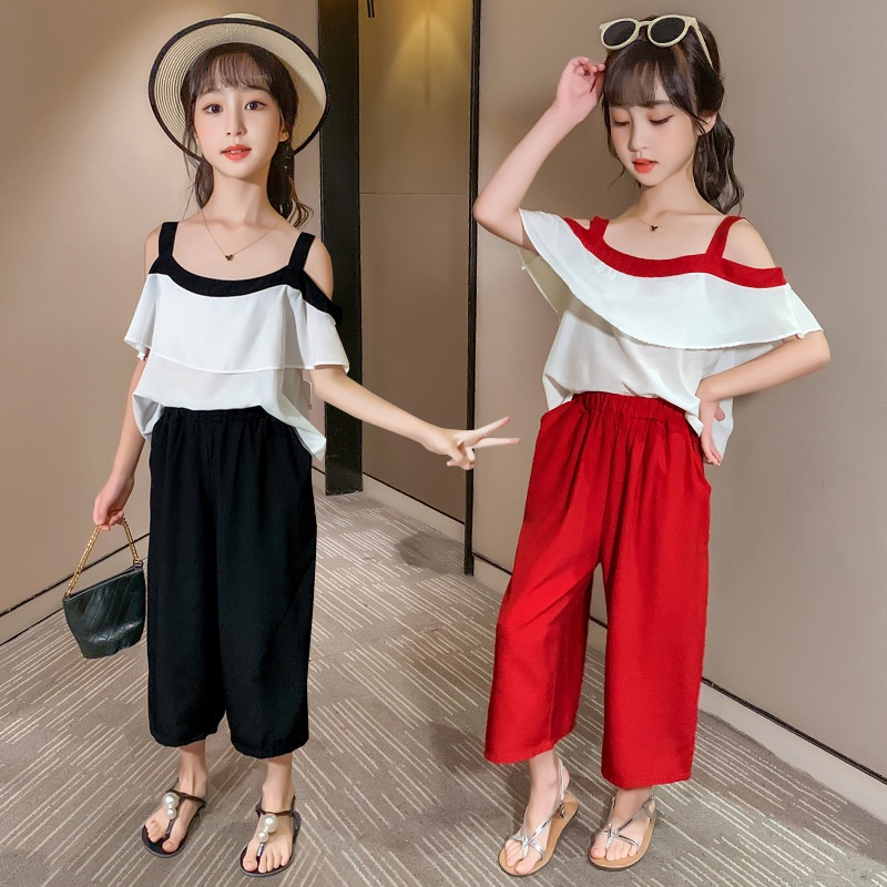 BV34a Size110-160 (12-45kg) Set bộ bé gái (áo sơ mi + quần ống rộng) Thời trang trẻ Em hàng quảng châu