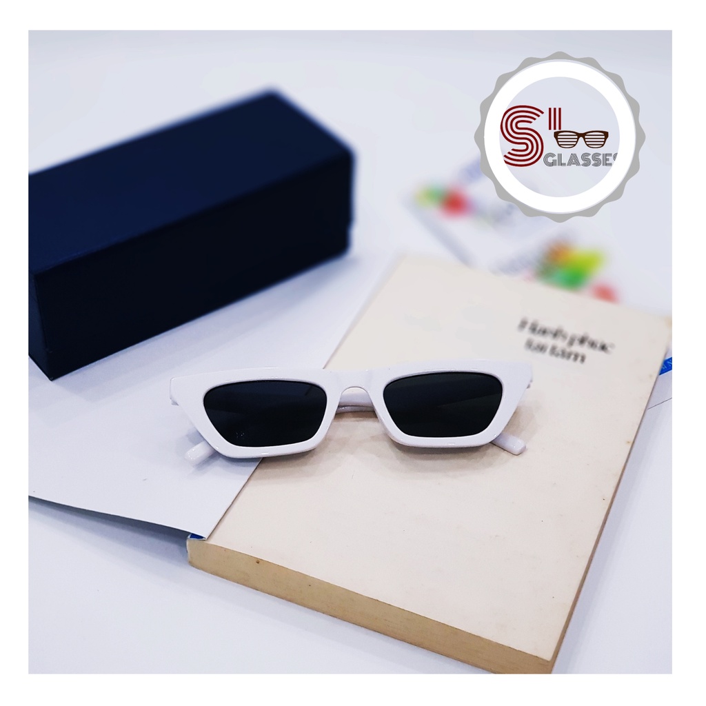 (Tặng hộp và khăn) Kính mát thời trang nam nữ SGlasses viền trắng mắt nhỏ trẻ trung, cá tính, hai màu đen trắng