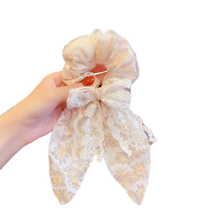 Dây Buộc Tóc Cao Su Bọc Vải Chiffon Ren Hoa Thanh Lịch Thời Trang Cho Nữ