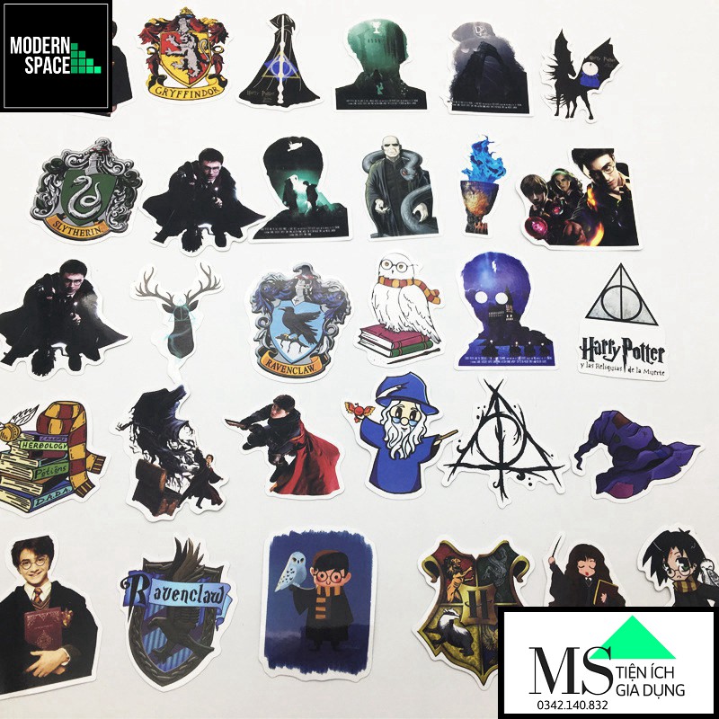 Sticker PVC Hary Potter ST-116 - Cả bộ 50 Hình Stickers Chống nước Dán Mũ bảo hiểm Vali Laptop Điện thoại Dán xe